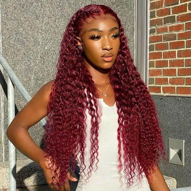 Hawaiian burgundy wave lace outlets wig