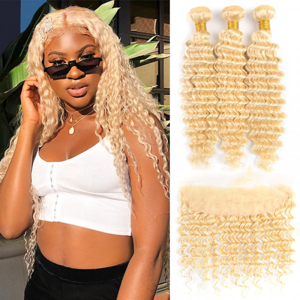 Blonde deep wave hair extensions sale