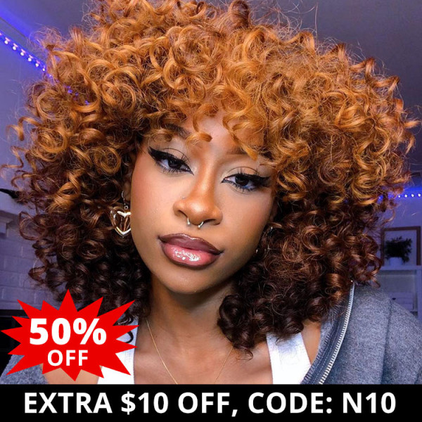 WIGGINS Ombre Short Curly Afro Wigs With Bangs Kinky Curly Wigs For Women