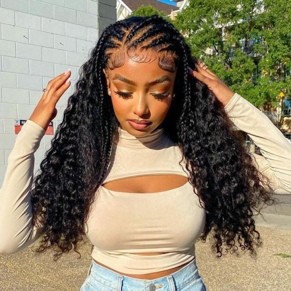 100 Human Hair Braided Lace Front Wigs With Curls 16 30Inch 250 Density Ready To Go Wigs