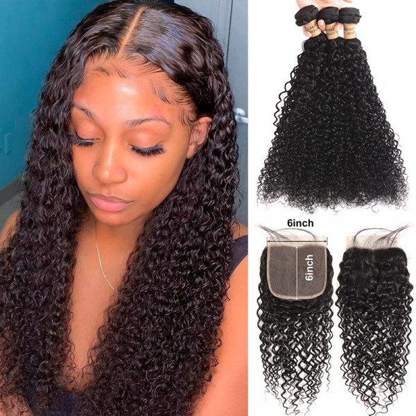 Curly Hair 3 Bundles With 6 6 Lace Closure Free Part