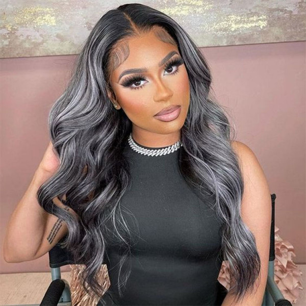 Gray Wigs Human Hair Black Wigs With Gray Highlights Wiggins Hair