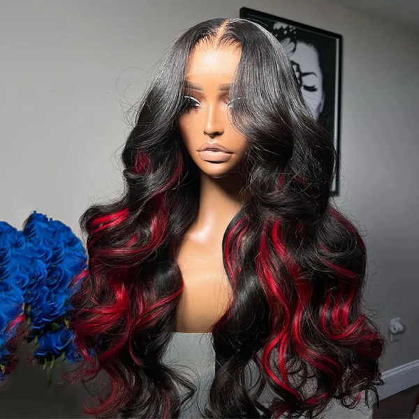 Red Highlights On Black Hair Body Wave Lace Front Wigs Wiggins Hair Wiggins Hair