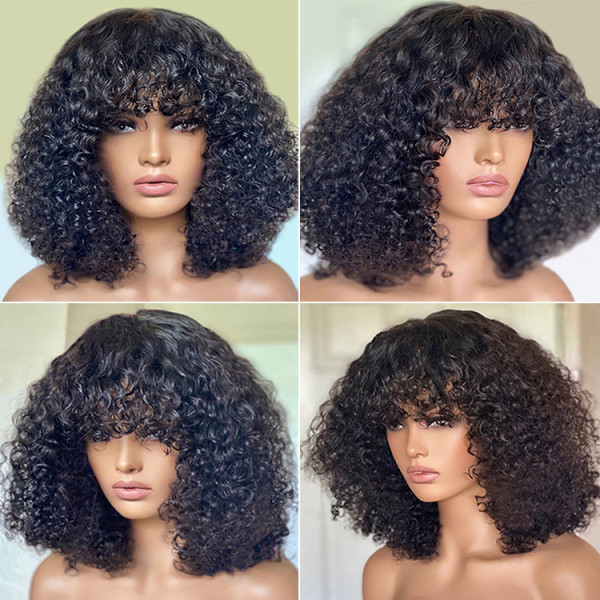 Short black wig with fringe deals
