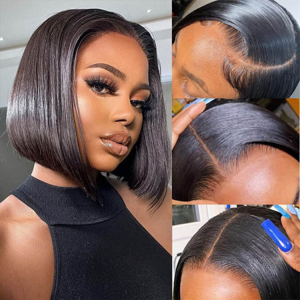 Ready And Go Wigs Glueless 7x5 Bob Wigs Short Straight Pre Cut Lace Closure Wigs Human Hair