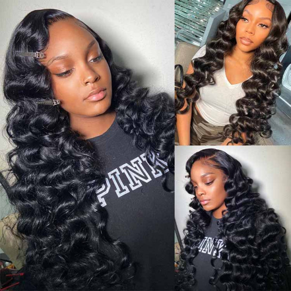 WIGGINS Loose Curl Wigs Lace Front Wand Curls On Wig Loose Wave Wigs Human Hair