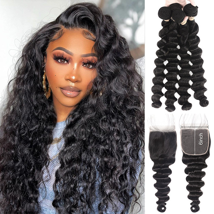 Loose Deep 4 Bundles With 6 6 Lace Closure Deep Parting Human Virgin Hair