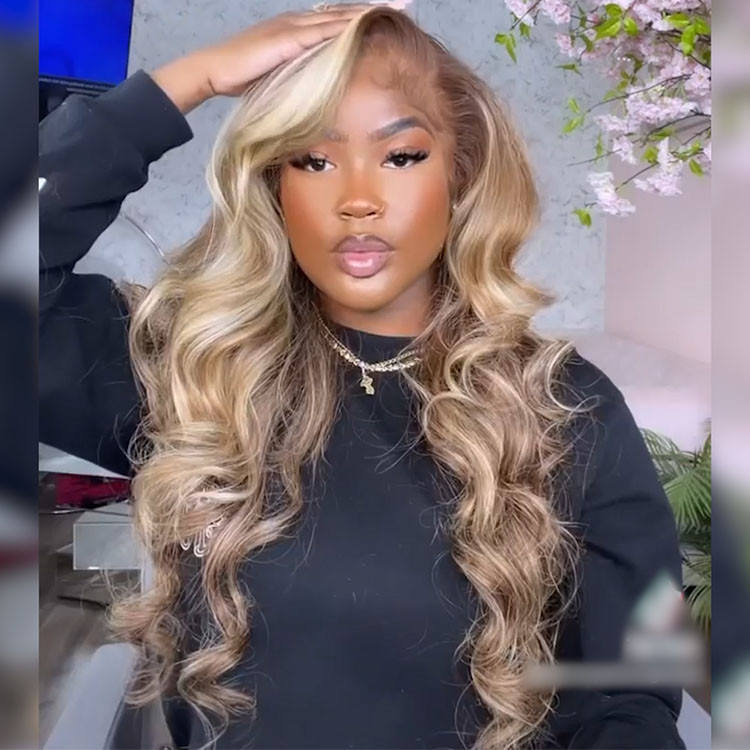 WIGGINS Brown Wig With Blonde Highlights P4 613 Piano HD Lace Front Wig