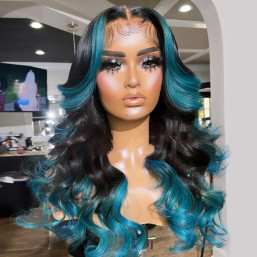 Black And Blue Wigs Body Wave Ombre Blue Lace Front Wig Wiggins Hair