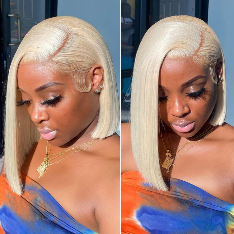 613 Straight Blonde Bob Wigs Lace Closure Wigs Short Blonde Wigs For Sale Wiggins Hair